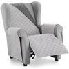 textil-home Textilhome Copridivano Malu 1 Posti con Braccioli - Copripoltrona Relax e Orecchioni Reversibile, Imbottito, Protezione Antigraffio per Divani, Colore Grigio Chiaro