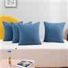 Deconovo Set di 4 Copricuscini Moderne Morbido Resistente in Finto Lino con Cerniera Invisibile, 45x45cm, Blu