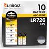Uniross Pila Batteria AG2 / LR726 / G2 / LR59 / 196/197 / 396 1,5V Pile Alcaline a Bottone - 10 Batterie