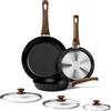 Innerwell Set 3 Padelle con Coperchio 20/24/28 cm, Padella Antiaderente Induzione, Professionale Granito Antiaderente Rivestimento, senza PFOA, Atossica, adatta Forno, Lavastoviglie, Nero