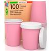 Baciato Caffè 100 Bicchieri Caffè ASPORTO in Carta Rosa 200ml con COPERCHIO in Carta Bevande Calde e Fredde Tè Infusi Acqua Cappuccino Ecologici Biodegradabili Tazze Monouso Colorate + 100 Coperchi con Beccuccio