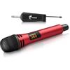 TONOR Microfono Senza Fili, UHF Sistema Wireless Microfonico Dinamico Portatile in Metallo Cordless con Ricevitore Ricaricabile, Uscita 1/4" per Amplificatore, Sistema PA, Macchina da Karaoke, Rosso