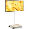 5Rcom Carrello Porta TV con Ruote per TV da 27-60 Pollici, Supporto TV da Pavimento Regolabile in Altezza e Girevole con Base in Legno - VESA Max 400x400mm, Portata Massima 40kg (Beige)