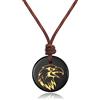 COAI Collana da Uomo in Vera Pelle Italiana con Ciondolo Aquila di Ossidiana, Collana di Ossidiana Nera da Uomo