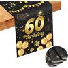 Neerow Runner da tavola per 60 compleanni, tovaglia nera dorata, runner da tavola per 60 compleanno, in lino, per 60 anni, ragazza, compleanno, festa, tovaglia, decorazione (186 x 34 cm)