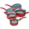 Tognana Rock in Red, Batteria di pentole e padelle, Set con 2 padelle, 3 casseruole, 3 coperchi trasparenti, 8 Pezzi, Alluminio, Rosso