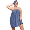HJMJY Asciugamano avvolgente con asciugamano per capelli per donne, accappatoio da doccia da donna, comodo asciugamano da bagno regolabile + asciugamano per asciugacapelli, blu scuro, XL-XXL