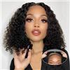 Yavida Parrucca Donna Capelli Veri Umani 4X4 Curly Human Hair Wig Water Wave Wear and Go Glueless Wigs Human Hair For Women Nero Naturale 12 Inch