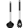 Pixaro Set di 2 mestoli in silicone e cucchiai per spaghetti, con manico in acciaio inox, antiaderente e sano, per cucinare, zuppa, salsa, mescolare, resistente al calore