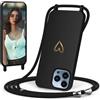 CaseLover Cover compatibile iPhone 14 Pro con Cordino, Motivo Cuore, Nero | Custodia con Laccio Collana Regolabile, Morbida TPU Silicone Case, AntiGraffio Antiurto Protettiva Cover