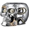 GILDE Steampunk Skull Planter - Portavaso in resina artificiale, altezza 14 cm x larghezza 18 cm, colore argento, finitura anticata, motivo ingranaggi, teschio