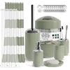 Clara Clark Set di accessori da bagno verde salvia, set di accessori da bagno da 20 pezzi, set di tende da doccia con fodera, portaspazzolino, dispenser di sapone, portasapone e portascopino per WC