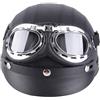 ZDETGU Casco a Mezza Faccia di Motociclette Universali per il Casco a Mezza Elmetto Casco con Berretto Cranio con Occhiali Resistenti Ai Raggi e Sciarpa in Pelle Rimovibile per Touring (BLACK)