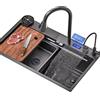 YNSHOP Lavello da cucina in acciaio inox nero, rubinetto a cascata per lavello singolo, con display della temperatura dell'acqua, tutti gli accessori inclusi (80 x 45 x 22 cm)