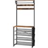 HOOBRO Stand Appendiabiti, Attaccapanni con Scarpiera 3 in 1, Portabiti da Terra, Portaoggetti Scaffale con Ripiani Regolabili, Tasche Portaoggetti, 4 Ganci a S, Marrone Vintage e Nero EBF75MT01