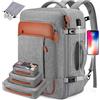 Roadcheer Zaino da viaggio da uomo, 42 l, zaino da viaggio per laptop da 17 pollici, impermeabile, espandibile, per viaggi d'affari e lavoro, grigio., L