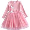 DXTON Le Ragazze Vestono Abiti da Festa Casual a Maniche Lunghe in Tulle con Principessa Unicorno RosaLh4570 2T
