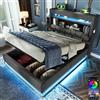 HOXINBLY Letto con Contenitore 90x200 cm con LED e USB, Letto Idraulico con testiera e Contenitore, Letto Una Piazza e Mezza con Rete a doghe,Struttura Letto in Lino Grigio(Senza Materasso)