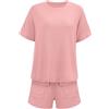 BIKETAFUWY Set estivo da donna con pantaloni corti e maglione, a maniche corte, girocollo, 2 pezzi, con maglione lavorato a maglia e pantaloncini con tasche, abbigliamento da notte, pigiama da donna, elegante,