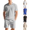 Generic Tuta da uomo con polo e pantaloncini a nido d'ape, 2 pezzi, abbigliamento estivo, tuta sportiva da allenamento, casual, pantaloncini da jogging con coulisse, pantaloni sportivi, Grigio, XL