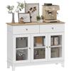 HOMCOM Buffet Salon - Armadietto portaoggetti con 2 ante in vetro temperato a coste, 2 cassetti e ripiani regolabili, credenza sala da pranzo e soggiorno, 100 x 35 x 80,3 cm, bianco