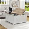 Redlifeᅟᅠ Redlife Tavolino da Caffè Allungabile Con Presa di Ricarica - Quadrato e Tavolo da Soggiorno Con Vano Portaoggetti, in Legno, Stile Rustico Moderno, 90 x 90 x 50 cm