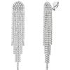 Clearine Orecchini a clip per Donne Moda Lunga Goccia Chandelier Sparkle Strass Cristalli Nappe Penzolanti Trasparente Argento-fondo