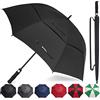 ACEIken Ombrello da golf antivento grande, 157,5 cm, doppio telo ventilato, apertura automatica, extra large, protezione solare ultra impermeabile e resistente al vento, colore nero