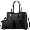 HOMTERN Borsa tote da donna in pelle con portafoglio set grande tote bag & borsa abbinata tracolla staccabile multi-way trasporto elegante e spaziosa per lavoro, pendolarismo, uso quotidiano (nero