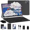 SUAAT 2025 Newest Tablet Android 14 10 Pollici 22GB RAM+128GB ROM(1TB TF), Octa-Core,2.0Ghz, WiFi 5G, BT5.0, GMS, 8MP + 5MP, Type-C, OTG, Cast, Tablet PC con Custodia, Tastiera e Mouse, Nero