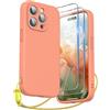 SURPHY Cover per iPhone 15 Pro con Vetro Temperato e Cordino (6,1) Protezione Fotocamera, Silicone Custodia per iPhone 15 Pro, Aranciata