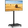 5Rcom Carrello Porta TV con Ruote per TV da 27-60 Pollici, Supporto TV da Pavimento Regolabile in Altezza e Girevole con Base in Legno - VESA Max 400x400mm, Portata Massima 40kg (Nero)