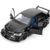 BGHSCA Compatibile con auto 1:32 Mitsubishi Lancer Evoluzione, Pull Back Diecast Collectible Toy Car con suoni e luci per bambini, ragazzi ragazze e adulti, regalo nero
