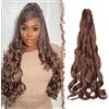 FESHFEN French Curls Braiding Hair - 3 Pezzi Loose Wave Curly Braids Extension Castano Scuro Sintetici Estensioni Capelli per Treccine Ondulati Braiding Trecce per Donne, 60 cm