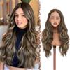 FESHFEN Parrucca Lace Front Parrucche Sintetiche senza colla Lunghe Ondulate con HD Lace per Donne, Marrone Misto Biondo 70 cm