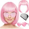 MUU Parrucca corta a caschetto rosa, set con occhiali da sole a forma di cuore e cuffia per parrucca, parrucca rosa per costume cosplay per feste