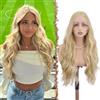 FESHFEN Parrucca Lace Front Parrucche Sintetiche senza colla Lunghe Ondulate con HD Lace per Donne, Riflessi Biondo 70 cm