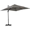 EasyComfort Ombrellone da Giardino a Manovella 2.5x2.5 m con Rotazione 360° e Parasole Regolabile, Grigio Chiaro