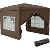 EasyComfort Gazebo da Esterno 3x3 m Pieghevole con 4 Pannelli Laterali, in Acciaio e Tessuto Oxford color Caffè