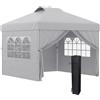 EasyComfort Gazebo Pieghevole 3x3 m con Altezza Regolabile su 3 Livelli, Finestre e Borsa di Trasporto, Grigio Chiaro