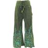 GURU SHOP Palazzo, pantaloni in cotone, pantaloni hippy con fiori, pantaloni a zampa, da donna, in cotone, abbigliamento alternativo, verde, 50