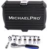 MichaelPro Dr. 72T MP005013 - Set di chiavi a bussola con bussole metrice, aste di prolunga, adattatori a 3 vie e custodia di alta qualità, 16 pezzi