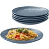 Navaris Servizio Piatti Piani Moderni Design - Set di Piatti 6 Persone Colorati Particolari - Piatto Piano Gourmet - Piattini da Dolce o Insalata Ceramica - Blu Fumo Effetto Lino