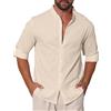 EndoraDore Camicie da uomo in lino a maniche lunghe, camicia hawaiana estiva casual in cotone con bottoni, cachi, 3XL