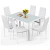 Bealife Tavolo da pranzo con 6 sedie Set Tavolo e Sedie Vetro temperato e sedie confortevoli (6 sedie, bianca)
