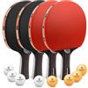 Sportout Set con 4 Pagaia da Ping Pong e 8 Palline Professionale Tennis da Tavolo Racket