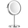 Navaris specchio ingrandente rotondo con LED - ingranditore 5x per il trucco rasatura da appoggio con luce integrata 17 LED - girevole 360° argento