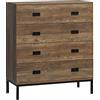 HOMCOM Cassettiera 4 Cassetti con Maniglie in Truciolato e Metallo per Soggiorno e Camera da Letto, 80x39x95 cm, Marrone