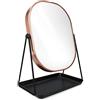 Navaris Specchio per Trucco da Tavolo con Portagioielli - Specchietto Cosmetico Ovale Make-Up 18x22,6cm - Girevole 360° con Portagioie - Design Rame
