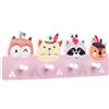 Navaris Appendiabiti Parete 4x Ganci - Attaccapanni Muro Bambini Cameretta - Appendi Abiti Camera Bambino - 4x Gancio Legno Rosa - Animali Selvaggi